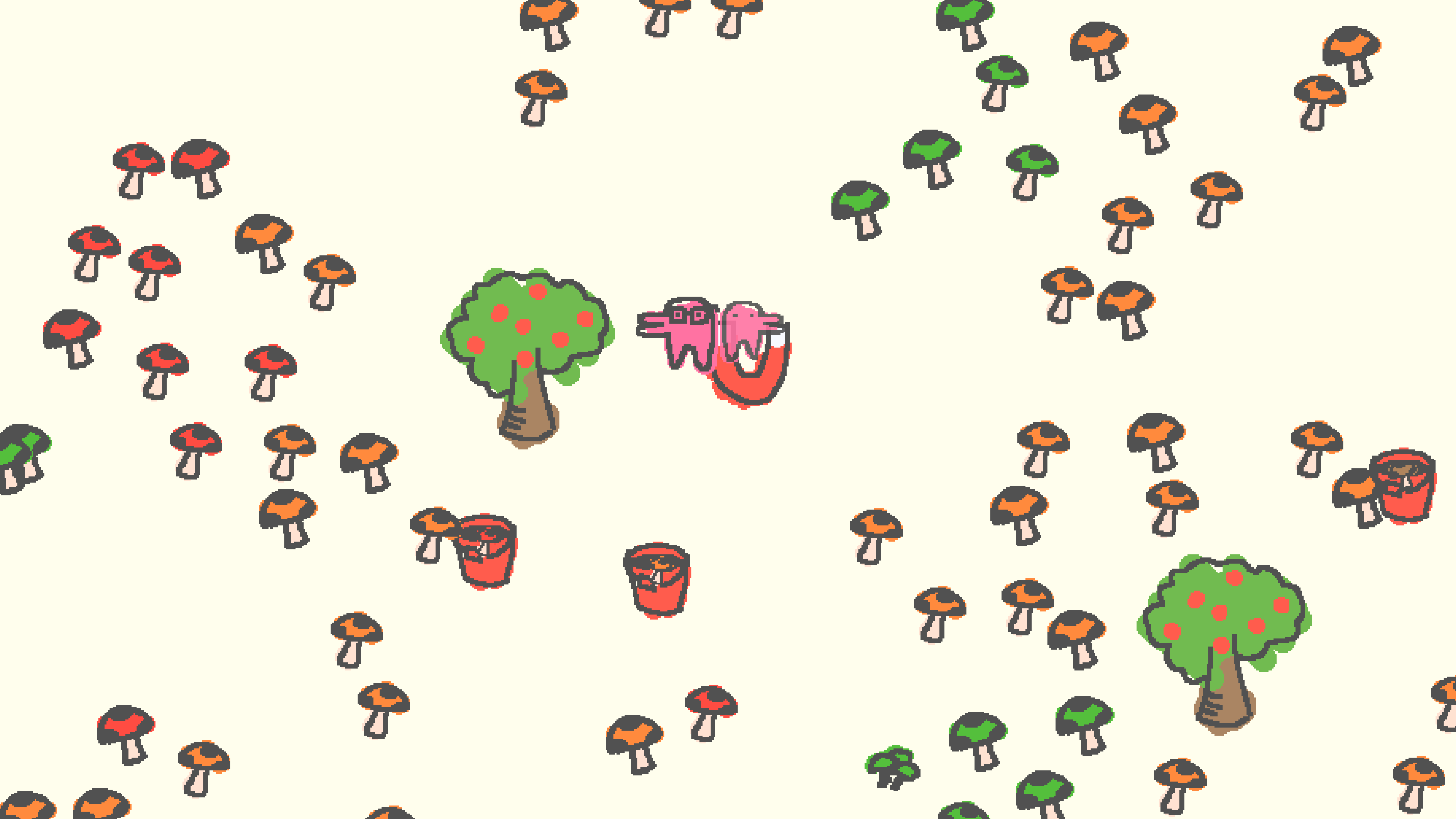 A Florp farm mid-game with automation running across the trees