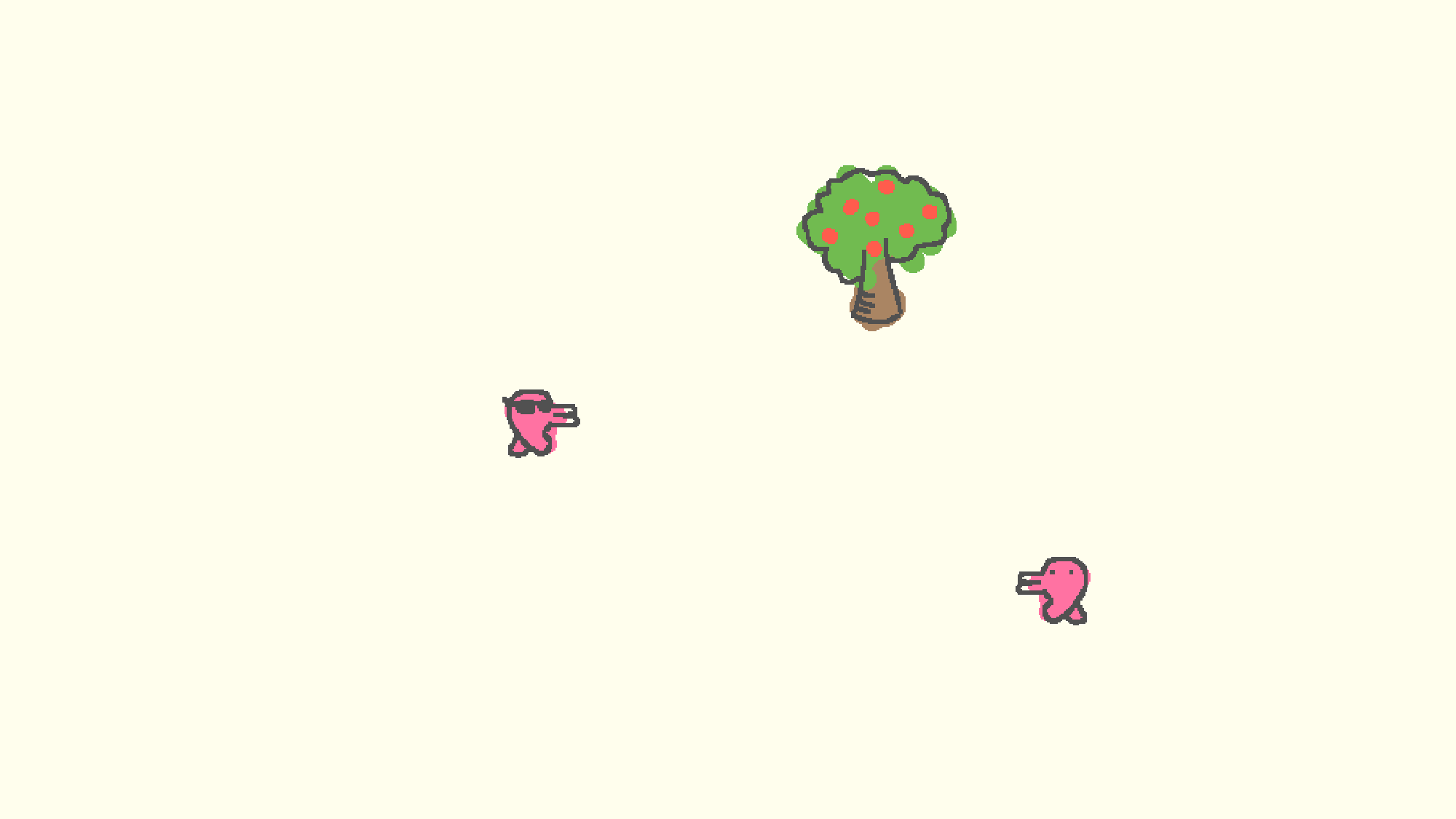 Florps being fed apples in exchange for gems